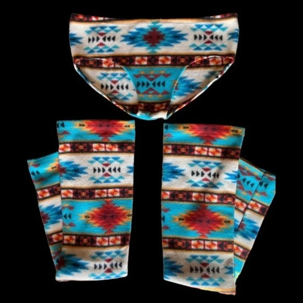 Tribal Aztec Fleece Thigh High Leg Warmers And Panty Set Warm Festival Clubwear